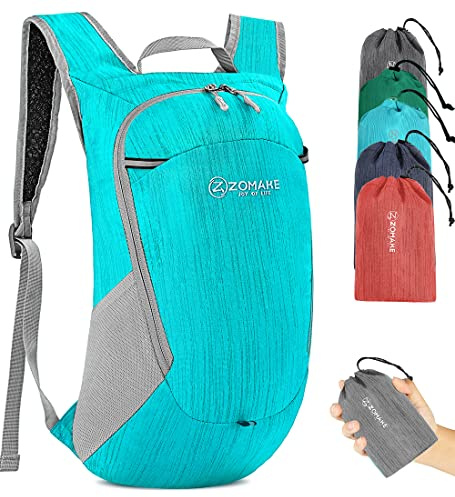 ZOMAKE Faltbarer Rucksack Klein Ultraleicht,18L Wanderrucksack(Wasserblau) | Stabiler Leicht Laufender Reißverschluss Verhindert Ungewolltes Öffnen und Sichert den Inhalt bei Wanderungen und Bergtouren