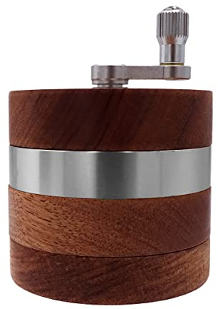 Headchef Woodsman 4 Piece Hand Cranked Clear Top Herb Grinder 62mm - Wooden Outer, Aluminium Internal Spice Grinder with Pollen Scraper and Cleaning Brush, Foldable Handle (Silver)