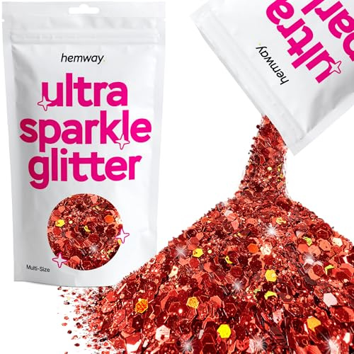 Hemway Ultra Sparkle Glitter - Grobstrick-Feinkosmetik-Glitter-Mix in mehreren Größen für Körper, Gesicht, Haare, Augen, Nail Art Festival, Basteln Tumbler - Rot Holographisch - 100g / 3.5oz