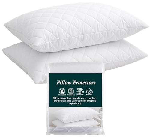EDS Protectores de Almohada Pack de 2 – Acolchados y con Cremallera, Anti-alérgicos, Suaves y cómodas Fundas de Almohada de Microfibra, Transpirables Protectores de Almohada