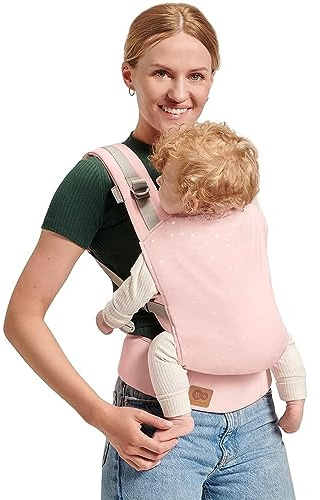 Kinderkraft Babytrage NINO CONFETTI, Rückentrage, Bauchtrage für Säuglinge und Kleinkinder, Baby Carrier, Kindertrage, Ergonomisch, aus Baumwolle, ab 3 Monate bis 20 kg, Rosa
