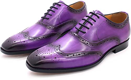 Zapatos de Vestir de Hombre Zapatos Brogue con Cordones Zapatos Formales Oxford Derby de Cuero para Trabajo de Boda Oficina,Purple-41