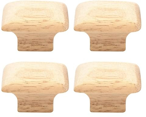 WOONEKY 4Pcs Square Wooden Drawer Pull Handles Single Hole Cabinet Handle Knobs for Cupboards Wardrobes Dressers Furniture Accessories Smooth Surface 1.38In