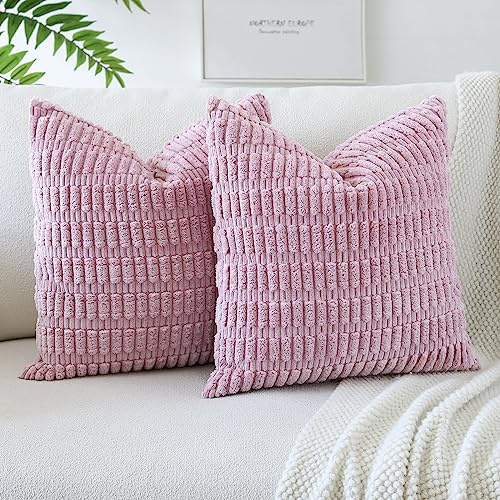 JOTOM 2er Set Kordsamt Weicher Kissenbezüge Moderne Kissenhüllen Dekorative Sofakissen Dekokissen Zierkissenbezug für Wohnzimmer Sofa Schlafzimmer Rosa Lila 50x50 cm