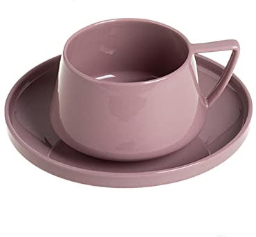 8.4oz Keramik Cappuccino Tasse, Keramikkaffeetassen mit Untertassen, Mikrowelle und Geschirrspüler sicher, perfekt für Tee, Espresso, Latte - Porzellanbecher für Küc Pink-250ml