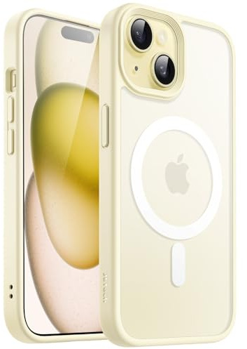 JETech Matte Magnetische Hülle für iPhone 15, Gelb | Kompatibel mit MagSafe, Matte Transluzent Rückseite, Dünn Stoßschutz