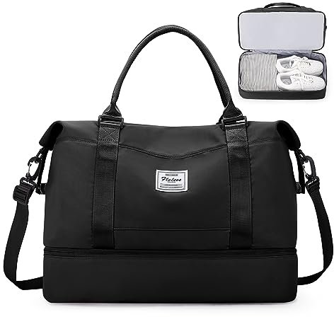 Reisetasche Damen 45x36x20 Easyjet Handgepäck Tasche Sporttasche Weekender Bag Schwimmtasche Wasserdicht Travel Bag Duffle Bag Fitnesstasche Trainingstasche Krankenhaustasche mit Schuhfach,G1-Schwarz