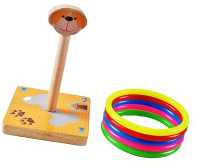 ibasenice Giocattolo da Lancio Anelli in Legno Giocattolo Creativo per Apprendimento Precoce di Anelli per Ragazzo Ragazza Materiale di Design Carino e Colori Vivaci
