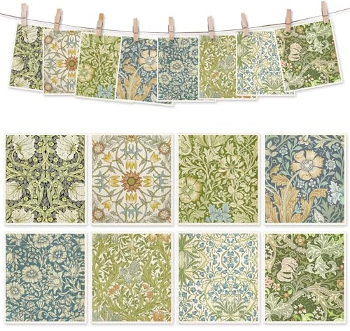 8 Packs Vintage Floral Swedish Dishcloths Blue Green Flower Kitchen Dish Towel Reusable Washable Cotton Kitchen Towels for Home Party Cleaning Housewarming, 7 x 8 Inch