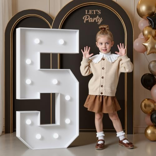 120cm Bianco Numeri Luminosi,5Anni Decorazioni,Decorazioni Compleanno,Numero Grande con LED,Decorazioni Festa Nozze 5 Anniversario,Numeri Luminosi Giganti Compleanno,Numero 5