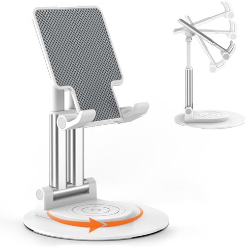 BHHB Handyhalterung Verstellbare Handyhalter Schreibtisch Handyständer mit 360 Grad Drehbarem Fuß, Phone Holder für Smartphones, iPhone, iPad Mini, Kindle und mehr (Weiß)