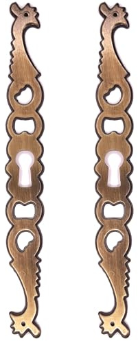 cyclingcolors 2x Schlüsselbuchse Schlüsselschild Antik Möbel Schlüsselblätter Schlüssel-Schilder Schloss-Rosetten Möbelschild 145x17mm Messing-Finish, rechts