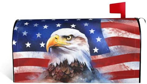 Patriotic Eagle American Flag 4th of July Independence Day Mailbox Cover Magnetic Welcome Memorial Day Mailbox Wraps Post Letter Box Cover for Garden Yard Home Decor Standard Size 21 x 18