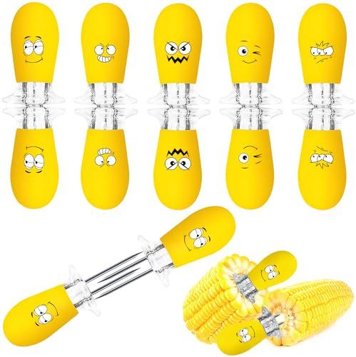AUGSUN Corn Holders, 10Pcs/5 Pairs Corn Cob Holders Sets, Funny Faces Stainless Steel Corn on The Cob Holders BBQ Fork Skewers for Home Cooking Parties Camping