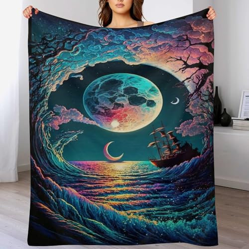 PAZZK Kuscheldecke Bunte Wellen Decke Tagesdecke - Weiche Flannel Decke Mit Muster Sofadecke - Baumwolldecke Wohndecke Sofaüberwurf Bettüberwurf（100×130cm）