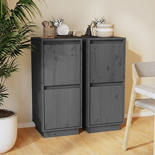 CIADAZ Sideboard, Kommode Schlafzimmer, Kommoden & Sideboards, Wohnzimmerschrank, Flur Kommode, Zimmer Möbel,s 2 STK. Grau 31,5x34x75 cm Massivholz Kiefer