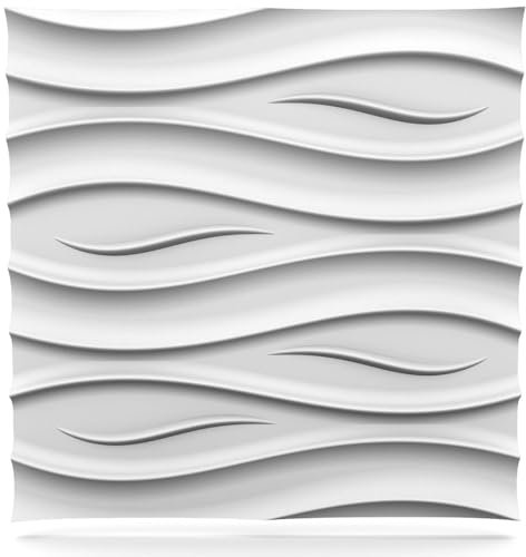 Deccart - 3D Wandpaneele 60x60 cm - Paneele Wand Wall Panels Deko Wandverkleidung Innen Panel Deckenverkleidung Decke Deckenpaneele Platten Styropor EPS-Polystyrol Ozean 1.44 m², 4 Stück, weiß