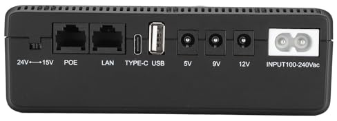 UPS batería 10400mAh, Salida múltiple 5V/9V/12V/24V | Entrada dual carga rápida/lenta, Protección sobrecarga y calor, Mantiene routers en cortes, Salida PoE 15V cámaras