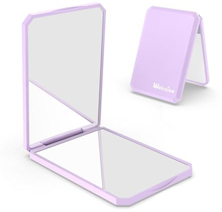 WOBSION Kleiner Spiegel mit 1×/ 2× Vergrößerung,Faltbarer Taschenspiegel Ohne Licht für Reise und Makeup,Tragbarer Reisespiegel für Handtaschen,Mini Handspiegel als Geschenk,9×6×1cm,Lila