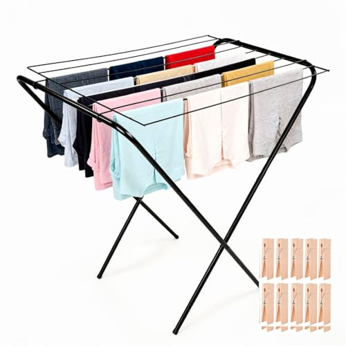 HERSIG - Tendederos Plegables - Tendedero Plegable - Tendedero de Ropa Interior y Exterior de Hierro con 8 Metros de Tendido - Montaje Sencillo - Color Negro