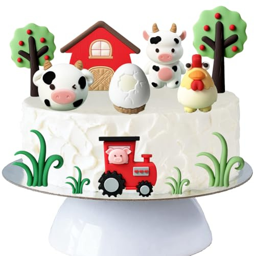 Hilloly Farm Animal Cake Decoration, 9pcs Farm Cake Topper, Farm Animal Figure, Birthday Cake Topper Decorations, for Farm Animal Baby Shower Birthday Party Decorations