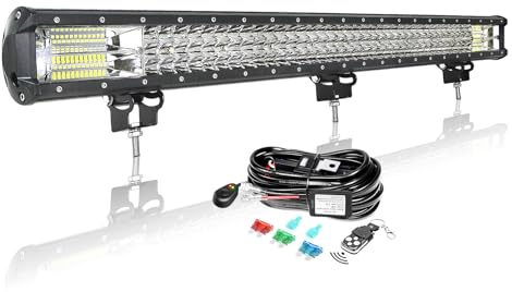Auto - Barra LED de 86 cm, 468 W, con cableado estroboscópico, barandilla LED, impermeable, 12 V, 24 V, proyector LED de largo alcance, luces LED para vehículos 4 x 4 coches, camiones tractores Quad