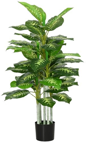 HOMCOM Pianta Artificiale Decorativa Sempreverde Altezza 120 cm, Pianta Finta da Interni con Vaso Ø17x14.5 cm Nero