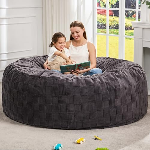 Hobestluk Bean Bag Chairs Beanbag Chair with Filler Adult Bean Bags with Fluffy Cover, Giant Bean Bag Chairs for Adults for Living Room, Bedroom (Dark Grey, 6FT - 70 x 70 x 15)