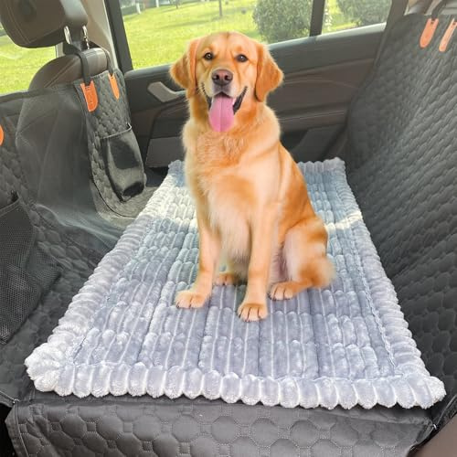 GKXLH Soft Thick Non-slip Dog Car Seat Cover for Back Seat (Light Grey) | Corduroy Backseat Pet Bed Mat, Travel Dog Bed Mat for Car Back Seat, Versatile Dogs Seat Cover for Cars Trucks, 63x138cm