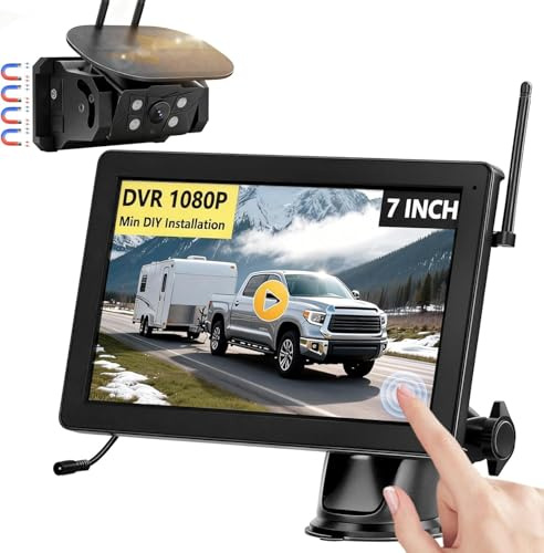 VASTEND Solar Camara Trasera Coche Inalambrica Magnética, 7'' 1080P Monitor 9600mAh Cámara de Marcha Atrás, Vision Nocturna, para Furgoneta, Caravana, Remolque, Camiones(VS-7C)