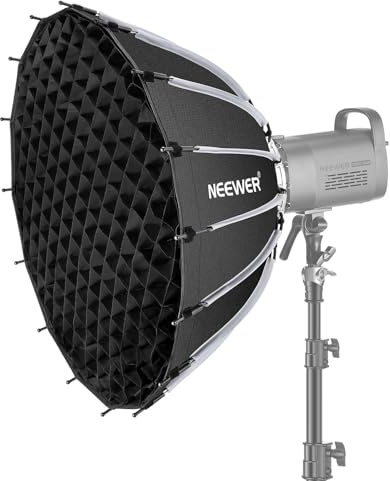 NEEWER Basics - Kit Softbox parabólico, 65 cm, Montura Bowens, con difusores de luz, para Estudio fotográfico, grabación de vídeo, Streaming, iluminación, Compatible con Godox, Aputure, NS37P