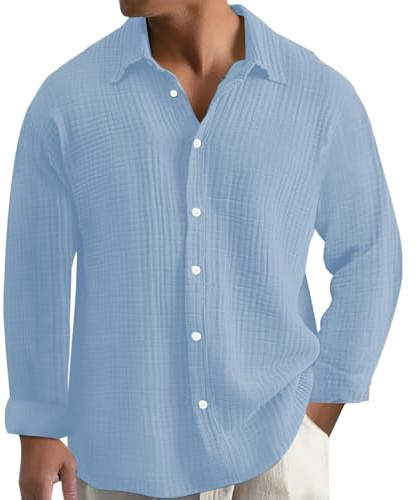 LinRim Herren Hemd GroßE GrößEn Musselin Longsleeve Baumwolle Button Down Leicht Sommerhemd Casual Sweatshirt Bequem Atmungsaktiv Strandhemd Einfarbig Freizeithemd Lockere für Alltag, Büro, Outdoor
