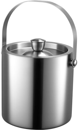 SUNNYNEST ICE Bucket 2L Stainless Steel, Double Walled Container with Carrying Handle for Cocktails, Beer, Wine, Champagne, Keep Drinks Frozen Longer at Home, Bars, Parties, Outdoor (1 PCS)