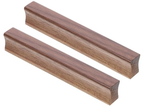 DOITOOL 2pcs Wood Cabinet Handles Walnut Finish Drawer Pulls Smooth Solid Wood Wardrobe Pulls for Furniture Hardware Easy Installation Design