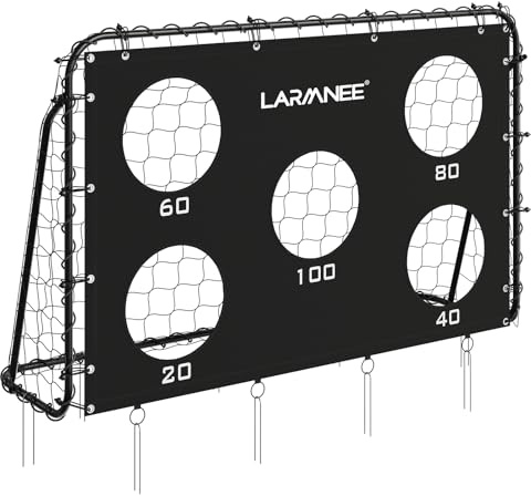 LARMNEE Porta da Calcio 180 cm con Parete Bersaglio, per Bambini e Adulti, per Allenamenti e Svago all'Aperto, Resistente alle Intemperie. Bersaglio Rimovibile con 5 Fori, Nero EBB180FG02N1
