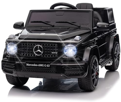 Mercedes-Benz G63 auto elettrica per bambini 12V, auto elettrica a 2 porte con telecomando 2,4 GHz, MP3, musica, illuminazione a LED, veicolo, regalo per bambini e bambine, nero