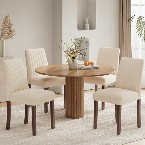 COLAMY Esszimmerstühle 4er Set, Polsternder Stühle Esszimmer mit Rückenlehne, Küchenstühle Gepolstert, Stoff Dining Chairs Holzbeinen für Esszimmer, Küche, Restaurant, Beige