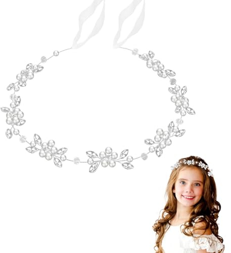 Haarschmuck Kommunion Haarschmuck für Mädchen Damen, Prinzessin Blumenkranz Haare, Weiß Perle Haarreifen Blumenmädchen Kopfschmuck, Blumen Haarkranz Kommunion für Erstkommunion, Hochzeit (C)