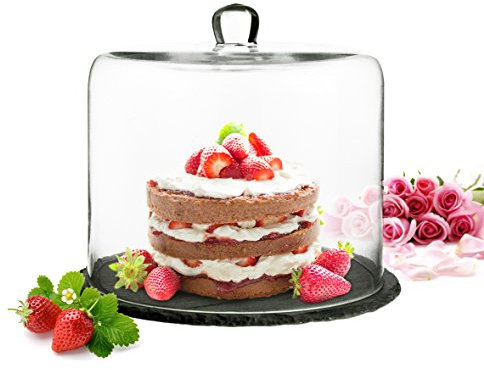 Sendez Campana in vetro su piastra in ardesia, 28 x 25 cm, campana per torte