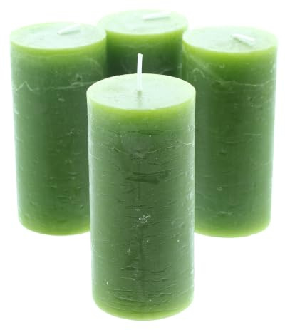 FRANK FLECHTWAREN Kerze Rustic Green, 4er Set, Ø 5,9 x 12 cm | Brenndauer ca. 38 Stunden, Wachs in schönem Grünton, Leichte Struktur, Made in Europe