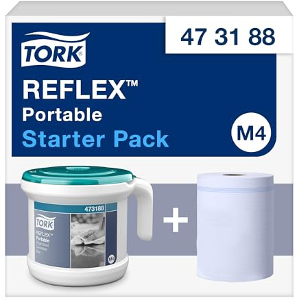 Tork Tragbarer Reflex™ Einzelblatt Innenabrollungsspender Weiß und Türkis M4, Starter Pack, 1 Packung, 473188