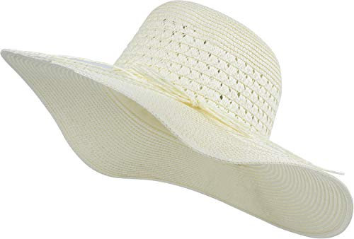 styleBREAKER Damen Großer Sonnenhut mit dünnem Hutband und Schleife, Strohhut, Schlapphut, Sommerhut, Hut 04025024, Farbe:Creme-Beige