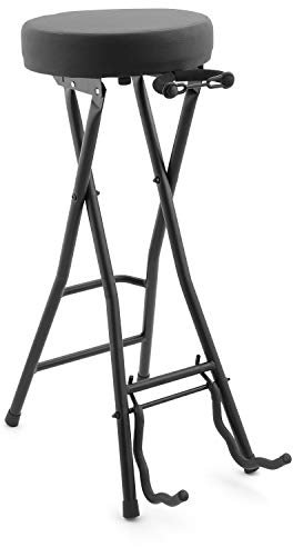 TIGER GST99-BK2 Gitarren-Hocker/Ständer, Zusammenklappbarer Sitz mit eingebautem Gitarrenständer & Fußstütze - Neues 2021 Modell -