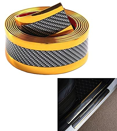 BoYeeBo universale Fibra di carbonio Protezione per porte d'ingresso dell'auto, adesivo autoadesivo sul davanzale della portiera dell'auto per camion SUV auto (Oro, 3×250 cm / 1,2×98,4 pollici)