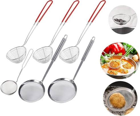 6 Stück Schaumkelle Edelstahl,Spinnen Sieb,Feines Sieb Schaumlöffel,Spinnensieb Skimmerkelle,Schaum Löffel Filter Set,Geeignet zum Kochen,Braten,Dünsten und Schöpfen von Speisen in der Küche