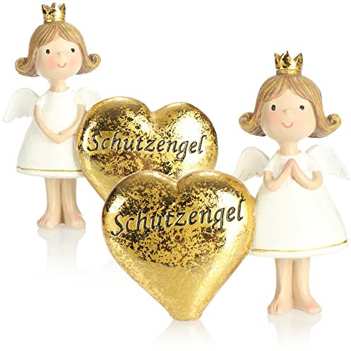 com-four® 2X Deko-Engel Schutzengel mit Herz - Aufsteller Deko-Figur - Engel-Figur in goldfarben - Glücksengel mit Aufschrift „Schutzengel“ - Dekoration und Glücksbringer