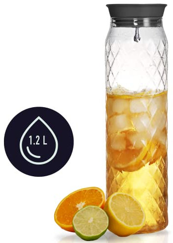 Jarra de Vidrio - 1,2 Litros, Vidrio de Borosilicato - Jarra de Agua con Tapa - para Bebidas Frías/Calientes - Jarra de Leche - Jarra de Té Helado - de PJC-Kitchen