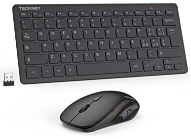 TECKNET Set Tastiera e Mouse Wireless, 2.4G Silenzioso con Ricevitore Nano USB, 12 Scorciatoie Multimediali per Computer, PC, Laptop, Desktop, Smart TV Android