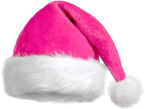 CITÉTOILE Gorro de Papá Noel, Sombrero de Navidad Rosa, Gorro navideño unisex para adultos, Con pompón y ala peludos, Sombreros para fiestas navideñas y familiares