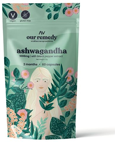Our Remedy Ashwagandha Capsules for Women 1000mg with Black Pepper for Fast & Effective Absorption — Made by Women, for Women! Natural, Vegan & Plastic Free — 60 One-a-Day Tablets